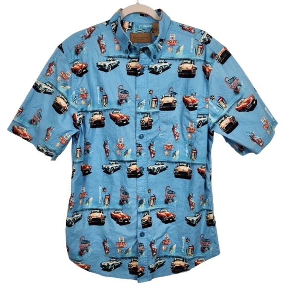 Clearwater Outfitters Route 66 Corvette Blue Button Down Shirt Size Medium - Picture 2 of 7